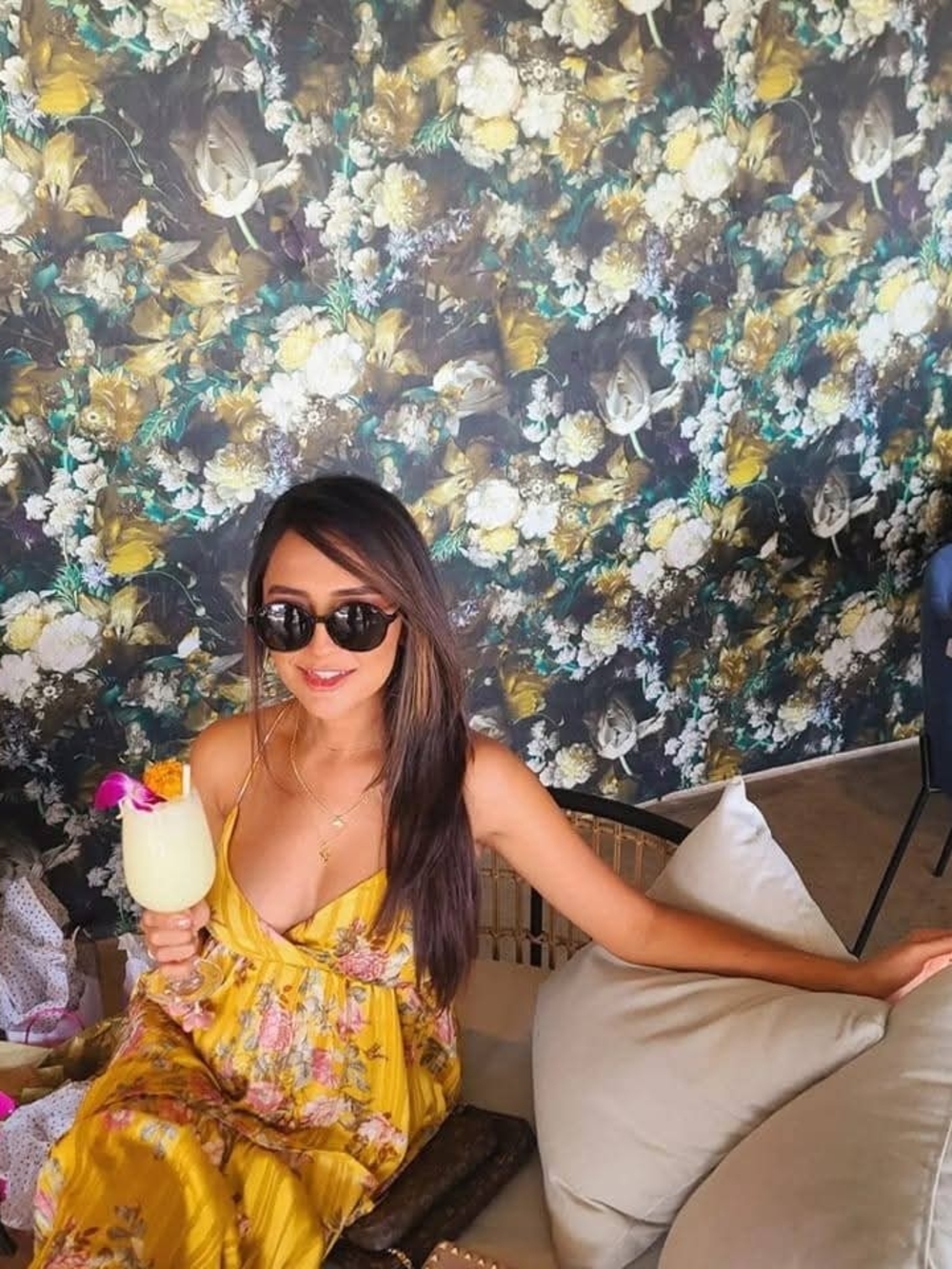 Forever 21 Yellow Floral Maxi Dress with Pink & Green Accents
